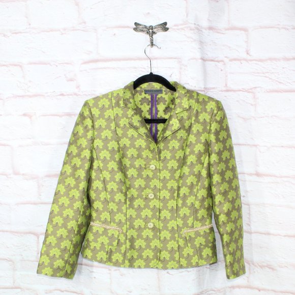 Alberta Ferretti Jackets & Blazers - Alberta Ferretti Green Cotton Blend Lotus Flowers Tapestry Jacket Blazer Size 10